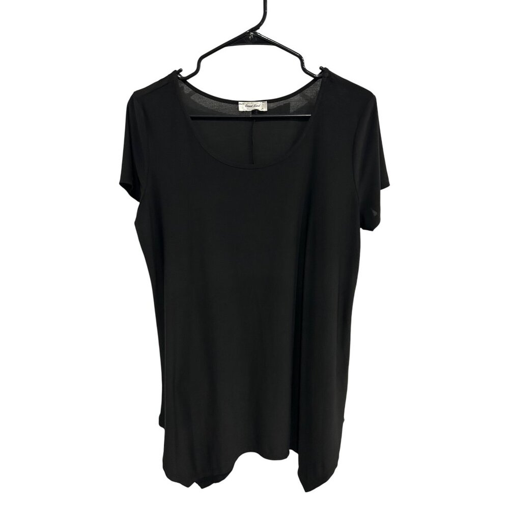 Casual Land Black Asymmetric Hem Lightweight Short Sleeve Tunic Top Casual Chic